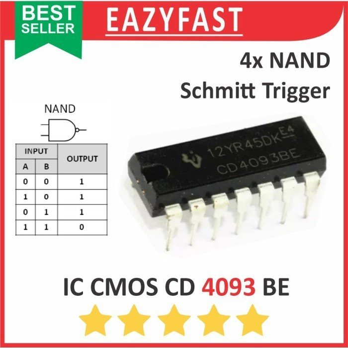 IC CMOS CD 4093 BE DIP Gerbang Logika NAND Schmitt Trigger Logic Gate ...