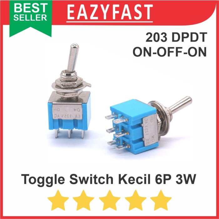 Saklar Toggle Switch 203 Kecil 6 Pin Kaki 3 Posisi 3P 3 Way ON OFF ON ...
