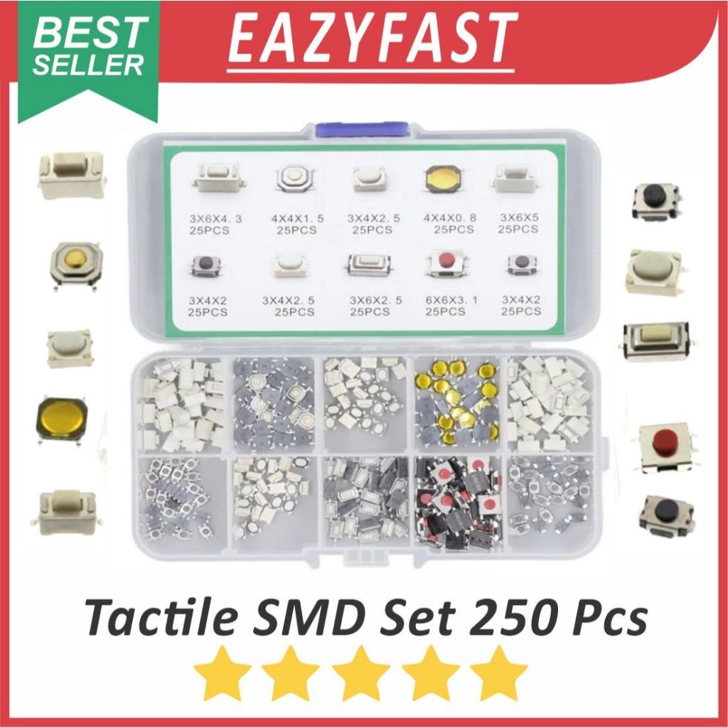 Tactile Switch Key Push Button SMD Set Pack Isi 250 Pcs Tombol Saklar ...