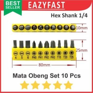 Mata Kepala Bor Obeng Hex Shank Set 10 Pcs Cordless Screwdriver Bit