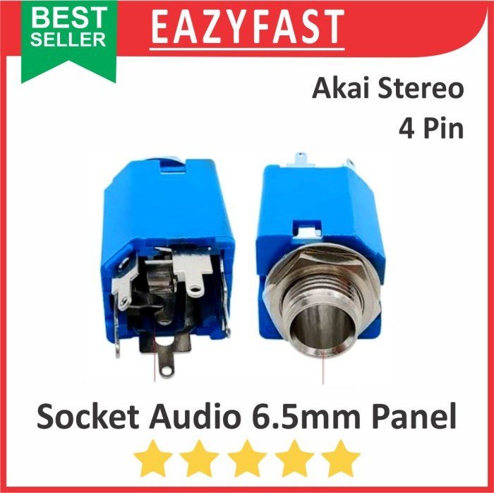 ginee_20241213110158557_4967849631.jpeg Socket Audio Akai 6.5mm Female Case Body Panel Stereo 4 P Pin Kaki 4P Kotak Biru Audio Jack Jek Plug - Image 1