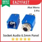 Socket Audio Akai 6.5mm Female Case Body Panel Mono 3 P Pin Kaki 3P Kotak Biru Audio Jack Jek Plug