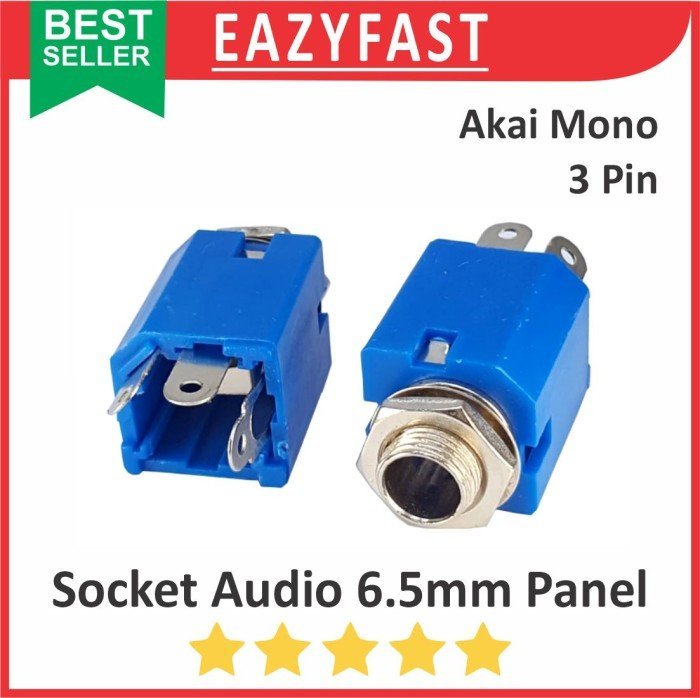 ginee_20241213110352667_4973588415.jpeg Socket Audio Akai 6.5mm Female Case Body Panel Mono 3 P Pin Kaki 3P Kotak Biru Audio Jack Jek Plug - Image 1