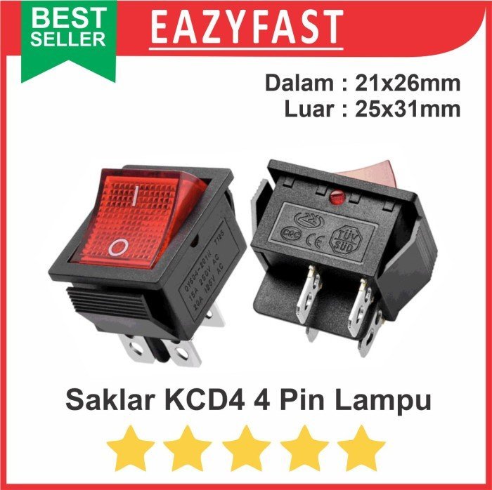 ginee_20241220100953167_6725359911.jpeg Saklar Rocker Switch Besar 25x31 Lampu KCD4 102 4 Pin Kaki 4P 220V AC - Image 1