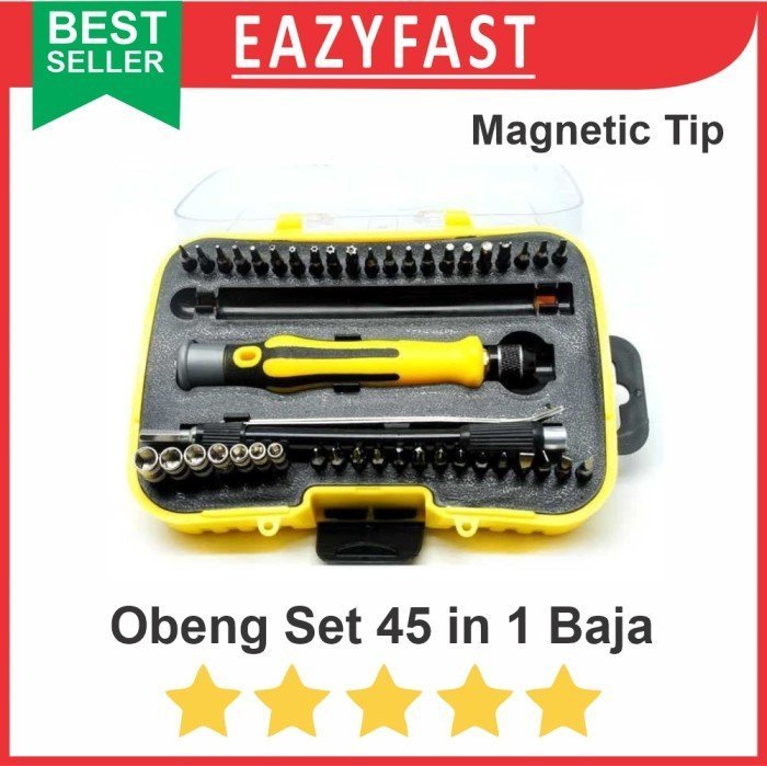 ginee_20241220120739916_4257521147.jpeg Obeng Set Lengkap HP 45 in 1 Magnet Baja Mur Baut Repair Screw Driver - Image 1