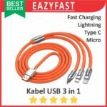 Kabel Data Charger 3in1 Micro USB type C Lightning Apple iPhone 3 in 1 Fast Charge Cable LED USLION