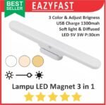 Lampu Tempel LED Magnet 3in1 USB Charge 5V 3W 3 Warna Color Putih White Warm Dinding Cermin Make Up Meja Baca Belajar Rak Lemari Touch Adjustable Brightness