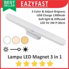 Lampu Tempel LED Magnet 3in1 USB Charge 5V 3W 3 Warna Color Putih White Warm Dinding Cermin Make Up Meja Baca Belajar Rak Lemari Touch Adjustable Brightness