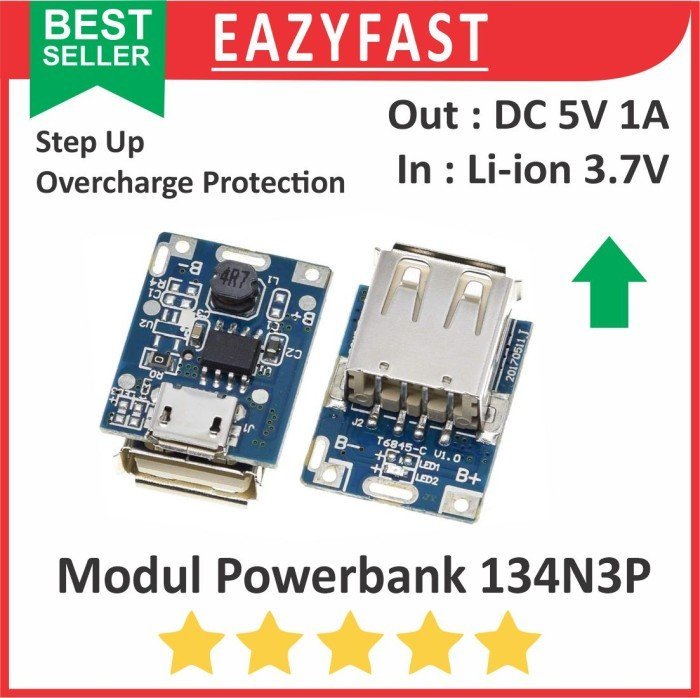 ginee_20241227161744988_9527628253.jpeg Modul Step Up Mesin Powerbank USB 134N3P Biru 5V 1A DIY PB Power Bank Module Lithium 18650 Overcharge Protection Auto Cut Off Protect Board Blue - Image 1