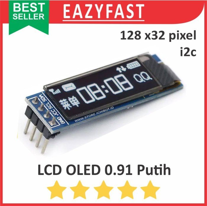ginee_20241227163050452_6978896230.jpeg Modul LCD OLED 0.91 Inch Putih White Display Screen 0.91" 128x32 i2c Arduino Module - Image 1