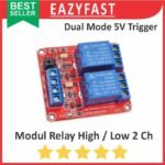 Modul Relay Active Aktif High Low Level Trigger 2Ch 2 Ch Chanel Channel 5 V Volt 5V Module Red Board Merah SPDT Arduino Compatible Opto Isolation