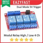 Modul Relay Active Aktif High Low Level Trigger 4Ch 4 Ch Chanel Channel 5 V Volt 5V Module Red Board Merah SPDT Arduino Compatible Opto Isolation