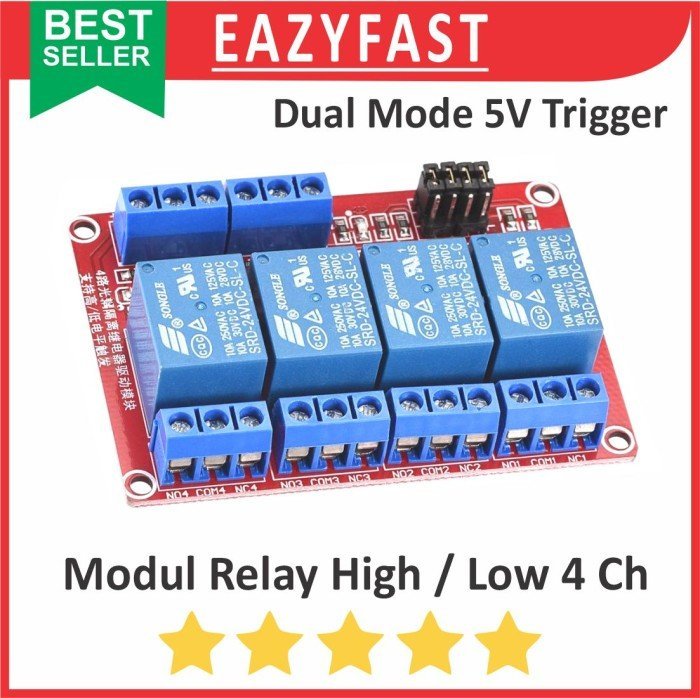 ginee_20241227165617283_3001882152.jpeg Modul Relay Active Aktif High Low Level Trigger 4Ch 4 Ch Chanel Channel 5 V Volt 5V Module Red Board Merah SPDT Arduino Compatible Opto Isolation - Image 1