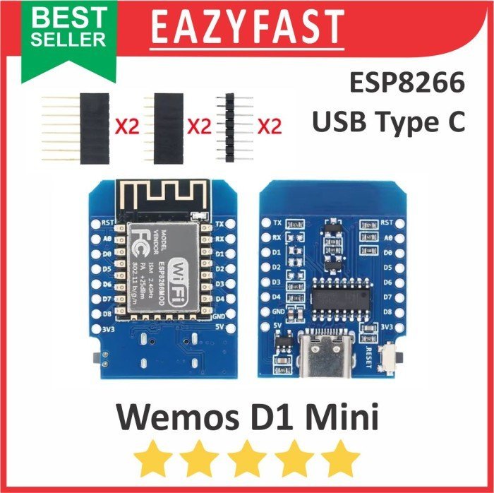 ginee_20250128154501282_8201257457.jpeg WEMOS D1 Mini USB Type C CH340 Arduino NodeMCU LUA ESP ESP8266 12E Wifi IOT Internet - Image 1