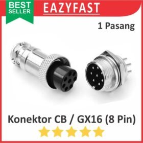 Connector Jack Socket CB GX16 8p 8 Pin Kaki Male Female 1 Set Pasang