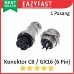 Connector Jack Socket CB GX16 6p 6 Pin Kaki Male Female 1 Set Pasang