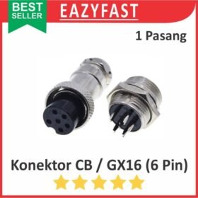 Connector Jack Socket CB GX16 6p 6 Pin Kaki Male Female 1 Set Pasang