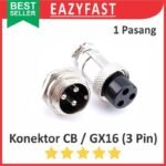 Connector Jack Socket CB GX16 3p 3 Pin Kaki Male Female 1 Set Pasang