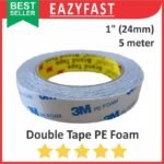 Double PE Foam Tape 3M Busa Sponge Putih Abu 1 Inch 24mm 5m Lakban Isolasi Selotip Esolasi Lem Tebal