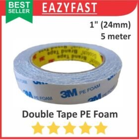 Double PE Foam Tape 3M Busa Sponge Putih Abu 1 Inch 24mm 5m Lakban Isolasi Selotip Esolasi Lem Tebal