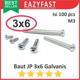 Baut JP M3 6mm 3x6 3 x 6 mm M3x6 Galvanis Putih Phillips Screw Drat Halus Pack 100Pcs Skrup Sekrup