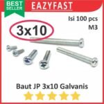 Baut JP M3 10mm 3x10 3 x 10 mm M3x10 Galvanis Putih Phillips Screw Drat Halus Pack isi 100 Pcs Skrup