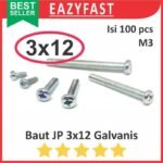 Baut JP M3 12mm 3x12 3 x 12 mm M3x12 Galvanis Putih Phillips Screw Drat Halus Pack isi 100 Pcs Skrup