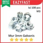 Mur Hex Nut Baut M3 3mm M 3 mm Galvanis Putih Phillips Screw Drat Halus Pack isi 100 Pcs Skrup