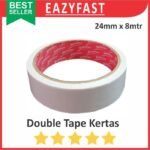 Double Tape Kertas Putih Tipis 1 Inch 24mm 8m Lakban Isolasi Selotip Esolasi Lem 2 Sisi Side
