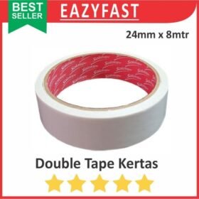 Double Tape Kertas Putih Tipis 1 Inch 24mm 8m Lakban Isolasi Selotip Esolasi Lem 2 Sisi Side