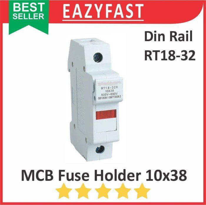ginee_20250307142938485_2734802266.jpeg MCB Din Rail Ceramic Fuse Holder 10x38 Sekring Keramik R015 RT14 RT18 RT28 32 10 x 38 mm Kotak Rumah - Image 1
