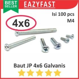 Baut JP M4 6mm 4x6 4 x 6 mm M4x6 Galvanis Putih Phillips Screw Drat Halus Pack 100 Pcs Skrup Sekrup