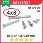 Baut JP M4 8mm 4x8 4 x 8 mm M4x8 Galvanis Putih Phillips Screw Drat Halus Pack 100 Pcs Skrup Sekrup