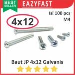 Baut JP M4 12mm 4x12 4 x 12 mm M4x12 Galvanis Putih Phillips Screw Drat Halus Pack isi 100 Pcs Skrup