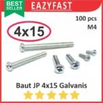 Baut JP M4 15mm 4x15 4 x 15 mm M4x15 Galvanis Putih Phillips Screw Drat Halus Pack isi 100 Pcs Skrup