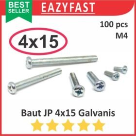 Baut JP M4 15mm 4x15 4 x 15 mm M4x15 Galvanis Putih Phillips Screw Drat Halus Pack isi 100 Pcs Skrup
