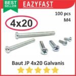 Baut JP M4 20mm 4x20 4 x 20 mm M4x20 Galvanis Putih Phillips Screw Drat Halus Pack isi 100 Pcs Skrup
