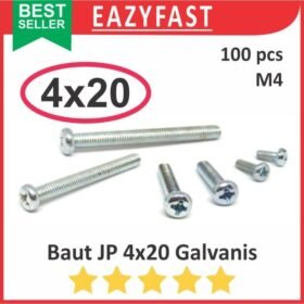 Baut JP M4 20mm 4x20 4 x 20 mm M4x20 Galvanis Putih Phillips Screw Drat Halus Pack isi 100 Pcs Skrup