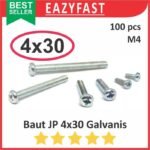 Baut JP M4 30mm 4x30 4 x 30 mm M4x30 Galvanis Putih Phillips Screw Drat Halus Pack isi 100 Pcs Skrup