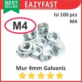 Mur Hex Nut Baut M4 4mm M 4 mm Galvanis Putih Phillips Screw Drat Halus Pack isi 100 Pcs Skrup
