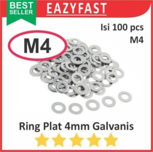 Ring Plat Washer Mur Baut M4 4mm M 4 mm Flat Plate Galvanis Putih JP Screw Pack isi 100 Pcs Skrup WP