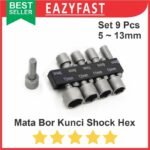 Mata Bor Obeng Kunci Shock Set 9 Pcs Hex Shank 1/4 Sok Sock Ring Pas