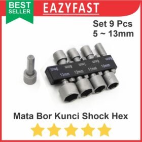 Mata Bor Obeng Kunci Shock Set 9 Pcs Hex Shank 1/4 Sok Sock Ring Pas
