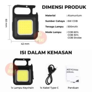 Gantungan Kunci Lampu Mini LED COB USB Charge Cas Senter Camping Camp - Image 2