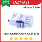 Paket Charger Baterai AA / AAA 4 + Bonus Baterai Charge A3 4 Pcs