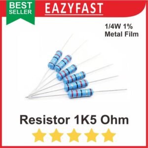 Resistor R 1.5 K 1.5K R1.5K R1K5 1K5 1500 Ohm 1/4 Watt Metal Film Biru