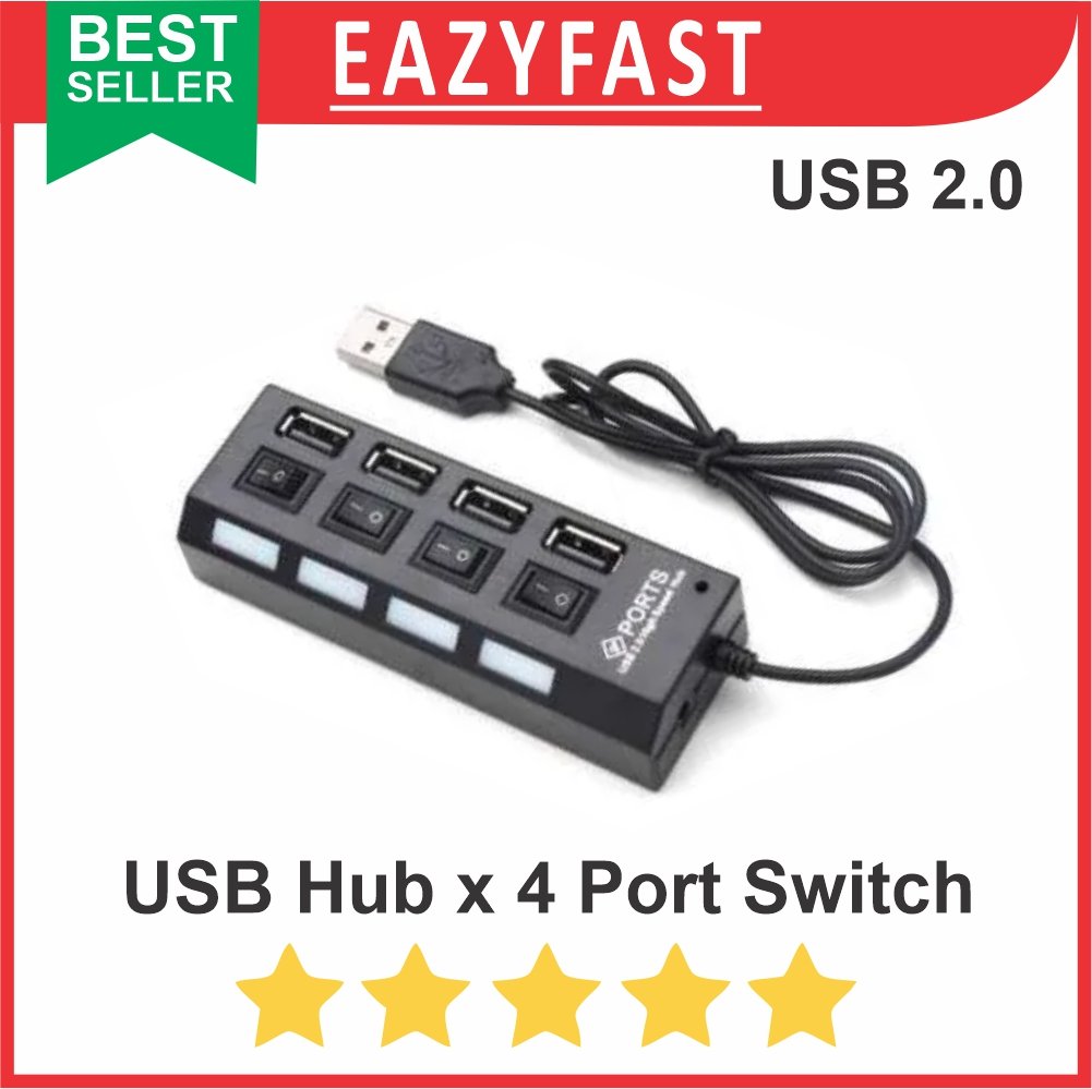 ginee_20250917110816829_5606389166.jpg USB Hub 2.0 4 Port Saklar Switch On Off LED High Speed - Image 1