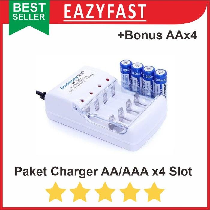 ginee_20250922152319903_4662574591.jpeg Paket Charger Baterai AA / AAA 4 + Bonus Baterai Charge AA 4 Pcs - Image 1