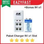 Paket Baterai Kotak 9V 9 Volt Rechargeable + Charger 2 Batre Cas
