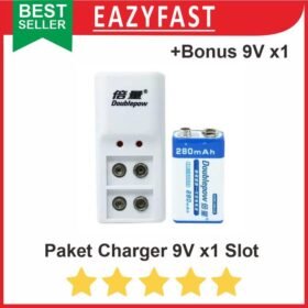 Paket Baterai Kotak 9V 9 Volt Rechargeable + Charger 2 Batre Cas